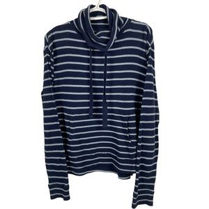 Pact Organic Women's Cowl Neck Waffle Knit Shirt Striped Kangaroo PocketS